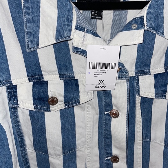 Blue and White Striped Denim Jacket - Picture 2 of 7